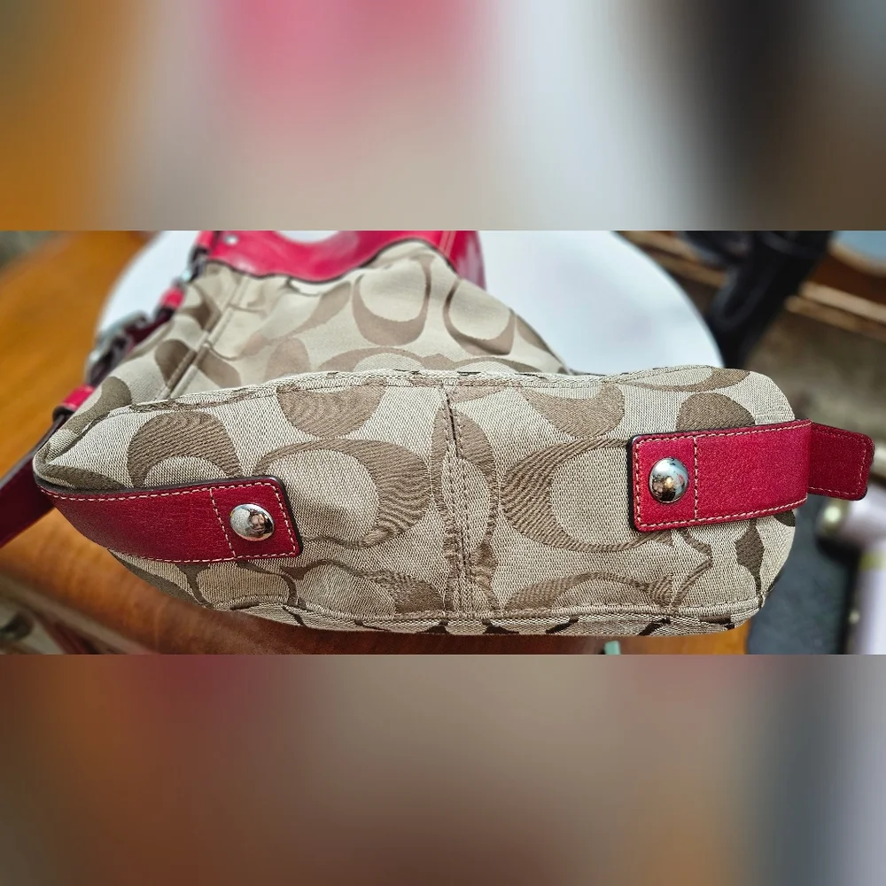 Coach Signature Canvas and Red Leather Tote - Picture 5 of 5